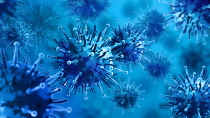 Virus or bacteria on blue background. 3D illustration