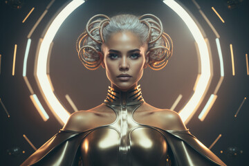 portrait of a beautiful futuristic woman