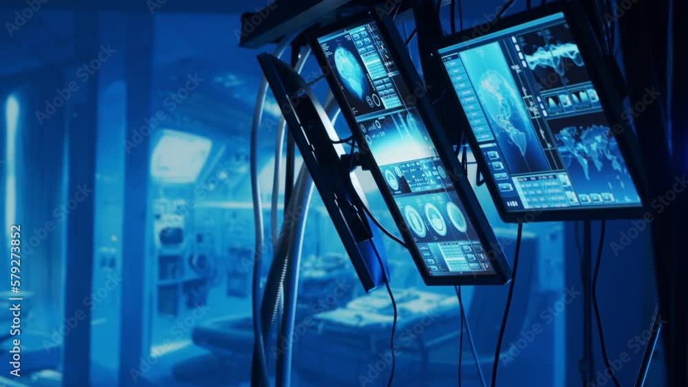 Fototapete futuristic spaceship control panel interface. spacecraft digital dashboard background with indicator