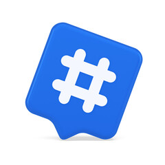 Obraz premium Hashtag button social network media communication symbol internet message key 3d speech bubble icon