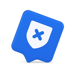 Obraz premium Decline shield button cross mark wrong unsend defense virtual guard 3d realistic speech bubble icon