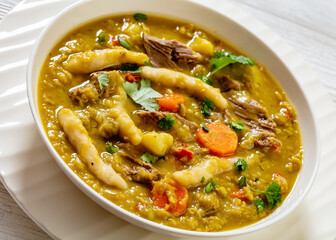 gungo peas soup with dumplings, veggies and beef