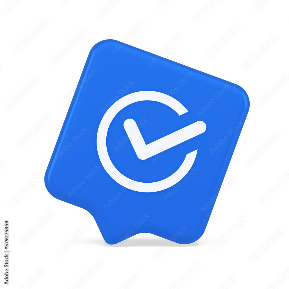 Poster checkmark in circle done approved button ok acceptance positive vote enter 3d realistic speech bubbl
