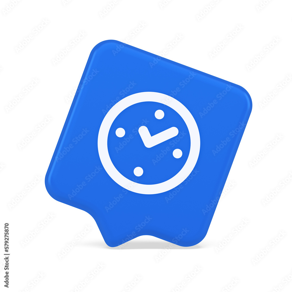 Poster Watch time control button alarm clock deadline checking web app design 3d realistic speech bubble icon