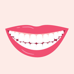 Smiling mouth with teeth. Vector illustration isolated on white background.