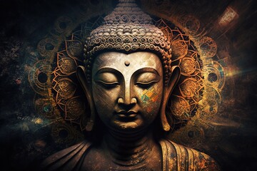 Meditating Buddha with tantric designs. Generative AI