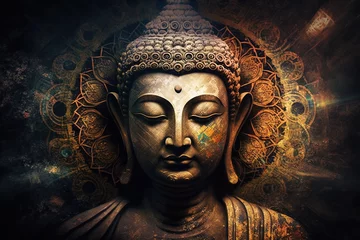  Meditating Buddha with tantric designs. Generative AI © AJay
