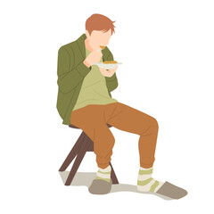 portrait of man sitting and eating food illustration