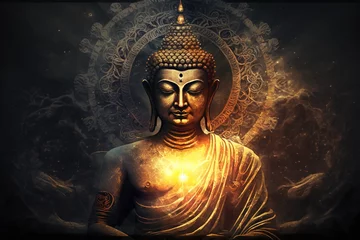 Zelfklevend Fotobehang Meditating Buddha with tantric designs. Generative AI © AJay