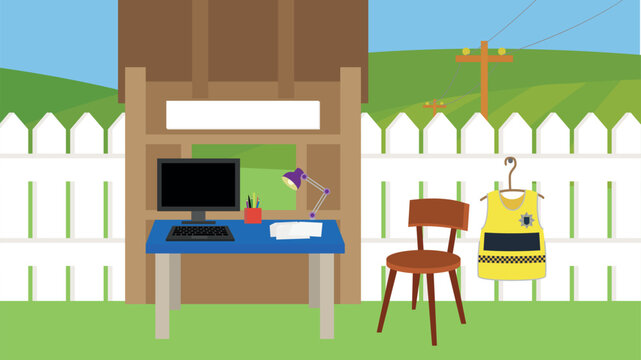 Working place in the village. Vector illustration in a flat style.