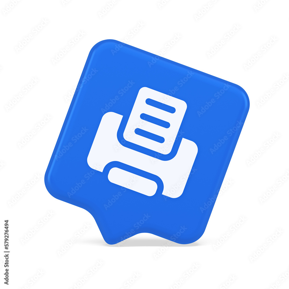 Poster printer machine device for paper document print button ink printout technology 3d speech bubble icon