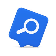 Browsing internet searching button magnifying glass analyzing information 3d realistic speech bubble icon