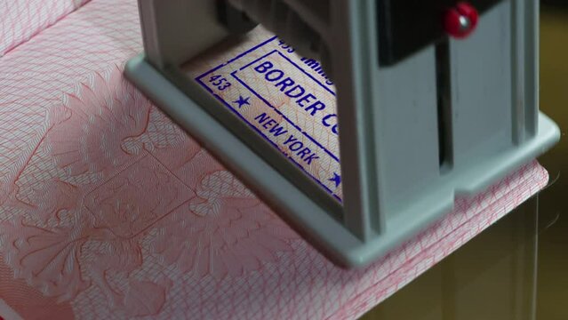 Active Travel all over the World. A stamp is placed on the page of the passport and leaves an ink impression of entry into the country