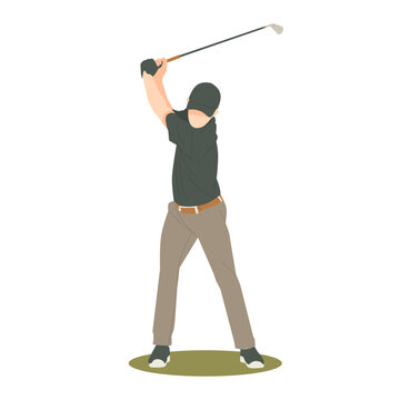 golf player in a black shirt taking a swing isolated illustration
