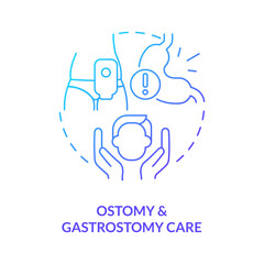 Ostomy and gastrostomy care blue gradient concept icon. Surgical stoma. Private duty nursing care abstract idea thin line illustration. Isolated outline drawing. Myriad Pro-Bold font used