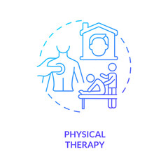 Physical therapy blue gradient concept icon. Relieve pain. Special training. Home health care service abstract idea thin line illustration. Isolated outline drawing. Myriad Pro-Bold font used