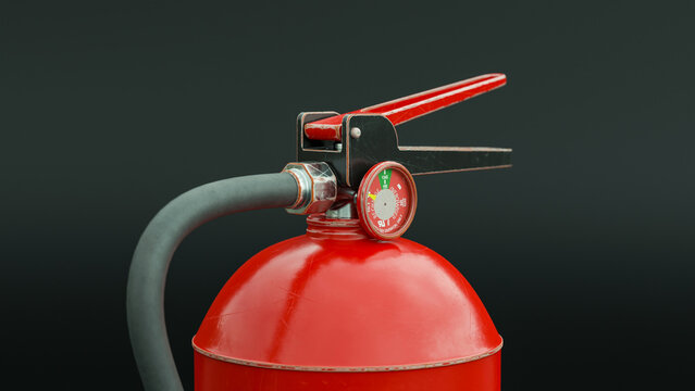 Close Up view fire extinguisher portable handheld on black background premium photo 3d render