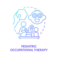 Pediatric occupational therapy blue gradient concept icon. Rehabilitation. Home health care for kid abstract idea thin line illustration. Isolated outline drawing. Myriad Pro-Bold font used