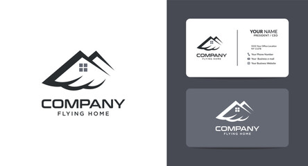 House and wings logo design. Property, building, home, real estate logo vector
