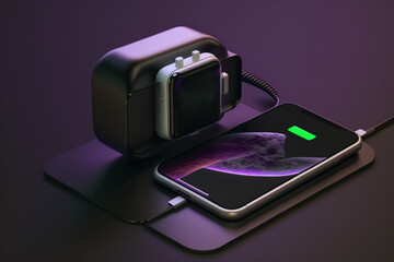 Smartphone with Smartwatch. 3D Illustration