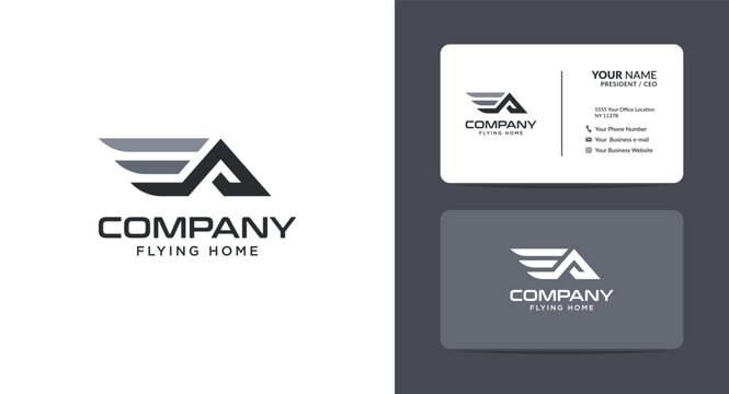 House and wings logo design. Property, building, home, real estate logo vector