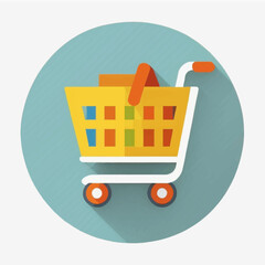 Vector shopping cart flat illustration. Flat style hand drawn