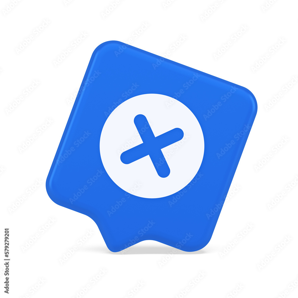 Poster cross button cancel reject decline negative forbidden fail 3d realistic speech bubble icon