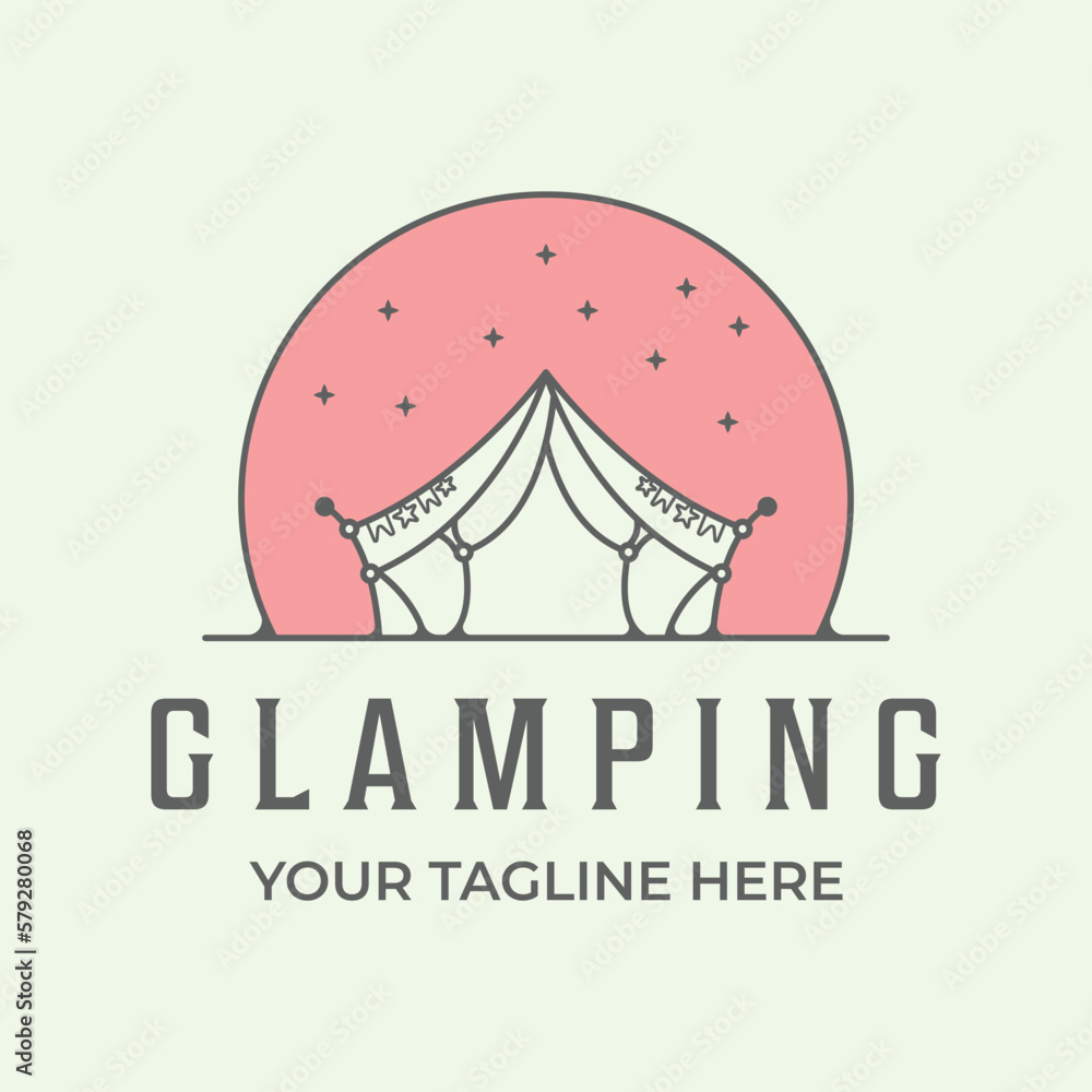 Wall mural glamping logo line art design minimalist icon holiday vector