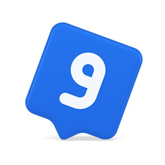 Nine number blue button calculation math financial budget web app 3d realistic speech bubble icon