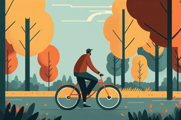 People are bike or exercise in park.  World health day concept, flat design. Generative ai.