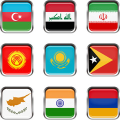 世界の国旗ボタンアイコンセット☆アジア☆アゼルバイジャン,イラク,イラン,キルギス,カザフスタン,東ティモール,キプロス,インド,アルメニア