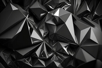 Abstract background with triangles. Black crystal texture.  Generative AI.
