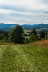 Beautiful view above Jaworzynka viilage in Beskid mountains in Poland