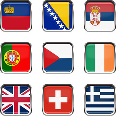 世界の国旗ボタンアイコンセット☆ヨーロッパ☆リヒテンシュタイン,ボスニアヘルツェゴビナ,セルビア,ポルトガル,チェコ,アイルランド,イギリス,スイス,ギリシャ