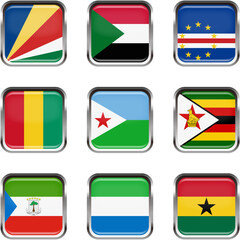 世界の国旗ボタンアイコンセット☆アフリカ☆セーシェル,スーダン,カーボベルデ,ギニア,ジブチ,ジンバブエ,赤道ギニア,シエラレオネ,ガーナ