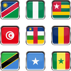 世界の国旗ボタンアイコンセット☆アフリカ☆ナミビア,ナイジェリア,トーゴ,チュニジア,中央アフリカ,チャド,タンザニア,ソマリア,セネガル