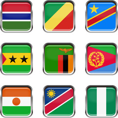 世界の国旗ボタンアイコンセット☆アフリカ☆ガンビア,コンゴ共和国,コンゴ民主共和国,サントメ・プリンシペ,ザンビア,エリトリア,ニジェール,ナミビア,ナイジェリア