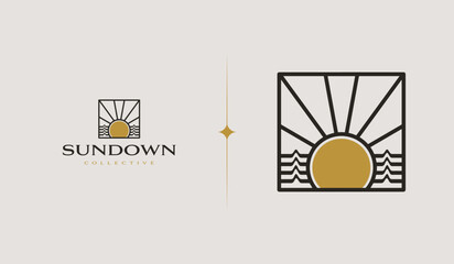 Sunset wave Monoline Logo Template. Universal creative premium symbol. Vector illustration