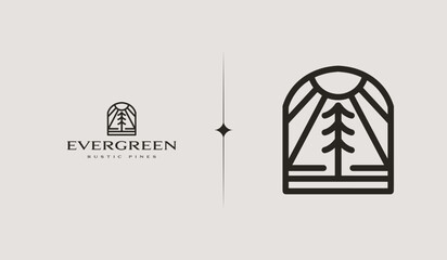 Pine Tree Monoline Logo. Universal creative premium symbol. Vector sign icon logo template. Vector illustration