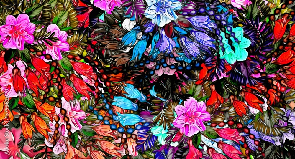 Aufkleber computer graphics of abstract floral psychedelic background stylization of colored chaotic stickers 