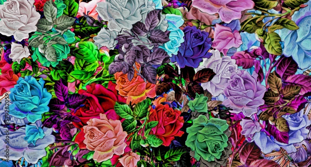 Aufkleber computer graphics of abstract floral psychedelic background stylization of colored chaotic stickers 