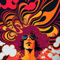 Fototapeta na wymiar Vibrant color flat illustration trendy retro hipster psychedelic cartoon style. Generative ai.