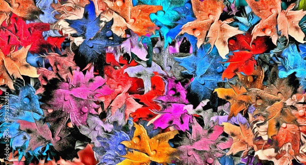 Aufkleber computer graphics of abstract floral psychedelic background stylization of colored chaotic stickers 