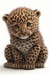 Generative AI of a cute little leopard cub isolated on white background