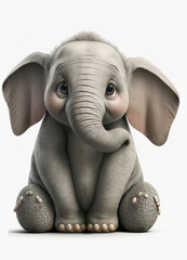 Cute baby elephant isolated on white background. Generative AI