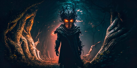 dark, haunted forest filled with malevolent spirits and cursed creatures Generative AI - obrazy, fototapety, plakaty