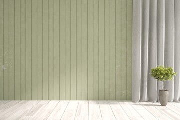 Green empty room. Scandinavian interior design. 3D illustration