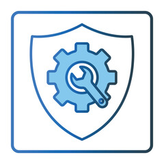 Shield icon illustration with gear and wrench. icon related to tool. Two tone icon style, lineal color. Simple vector design editable