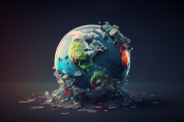 Earth planet pollution concept. Ecological catastrophy. Generative AI.
