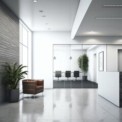 Fototapeta na wymiar Comfortable office lobby interior with blank white wall.